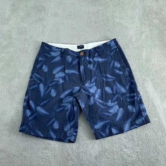 J.Crew Mens Navy Blue Leaf Print Casual Shorts Size 34W Cotton Blend 3594 - Picture 1 of 8